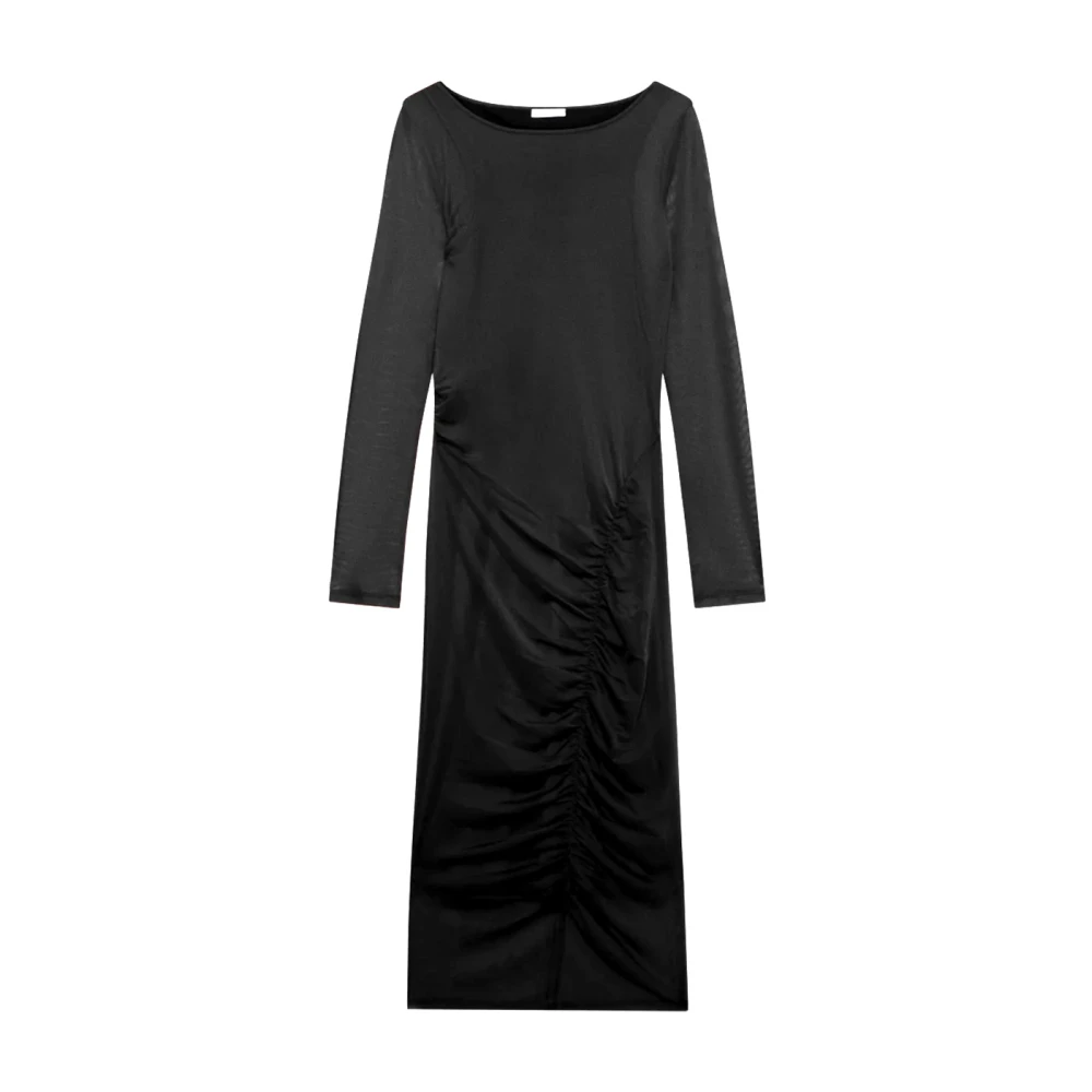 PATRIZIA PEPE Zwarte Tule Stretch Jurk met Ruches Black Dames