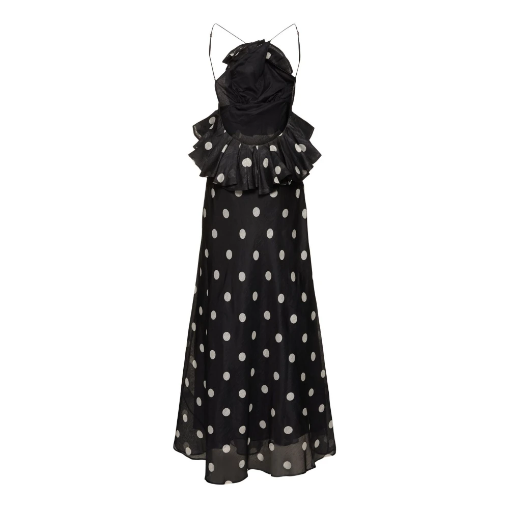 Zimmermann Zwarte Crush Ruffle Halter Maxi Jurk Black Dames