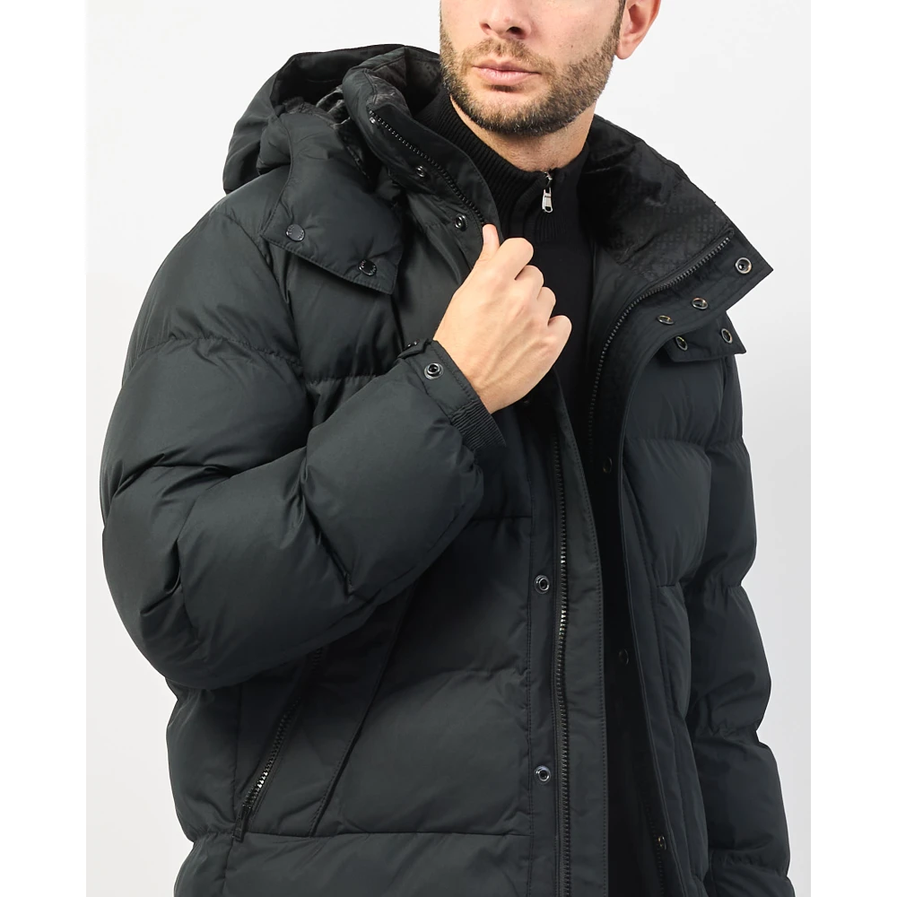 Hugo Boss Heren Gewatteerde Jas met Afneembare Capuchon Black Heren