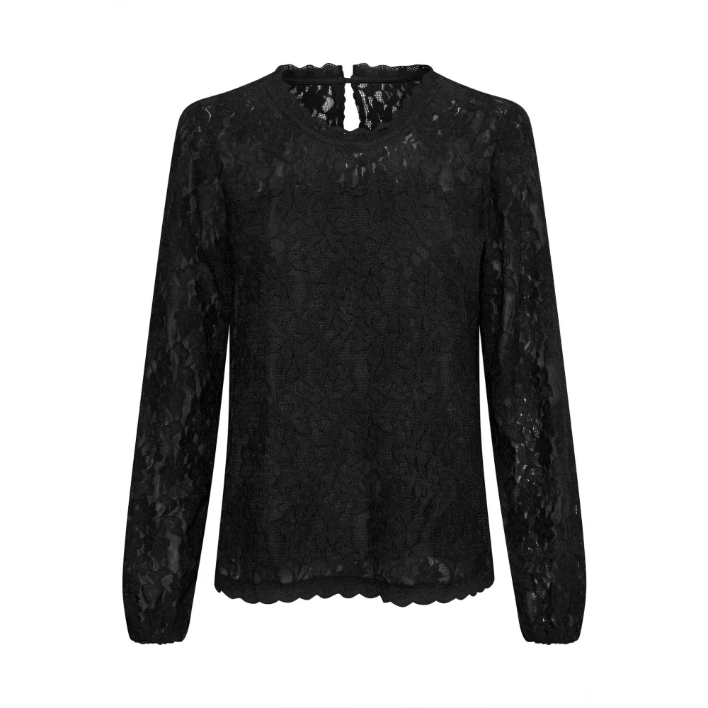 Cream Women's Black Blouses, Xs, Lace Blouse With Long Sleeves