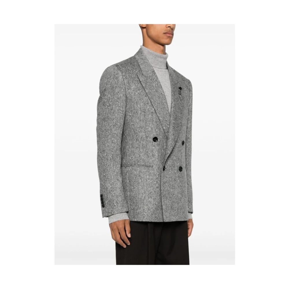 Lardini Grijze Wollen Gebreide Double-Breasted Jas Gray Heren