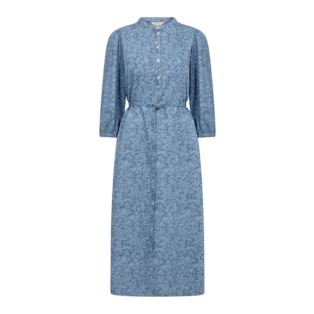 Part Two Denim Jurk met ¾ Mouwen en Mandarin Kraag Blue Dames