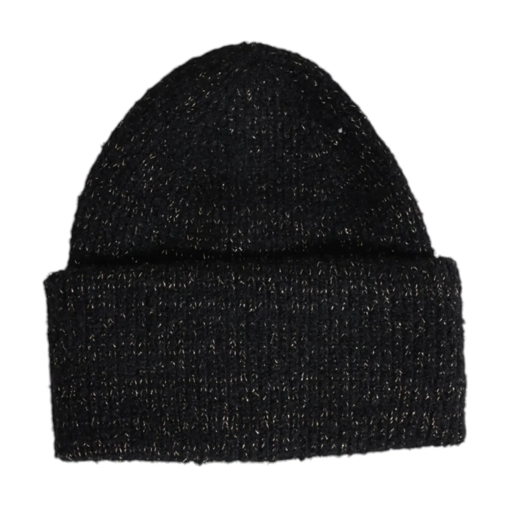 Pieces Svart Metallic Stickad Beanie Mössa Black, Dam