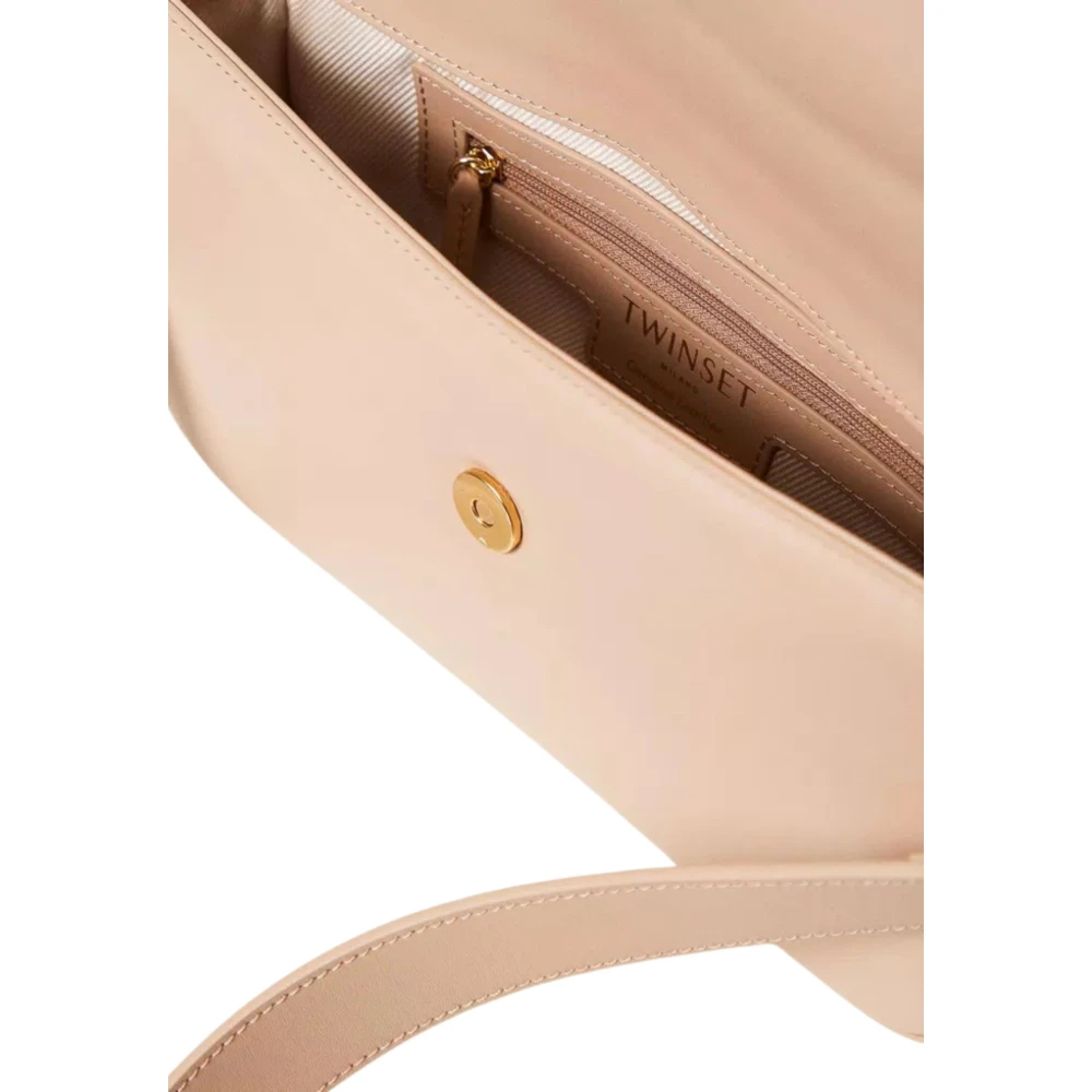 Twinset Elegante Leren Schoudertas met Metalen Logo Pink Dames