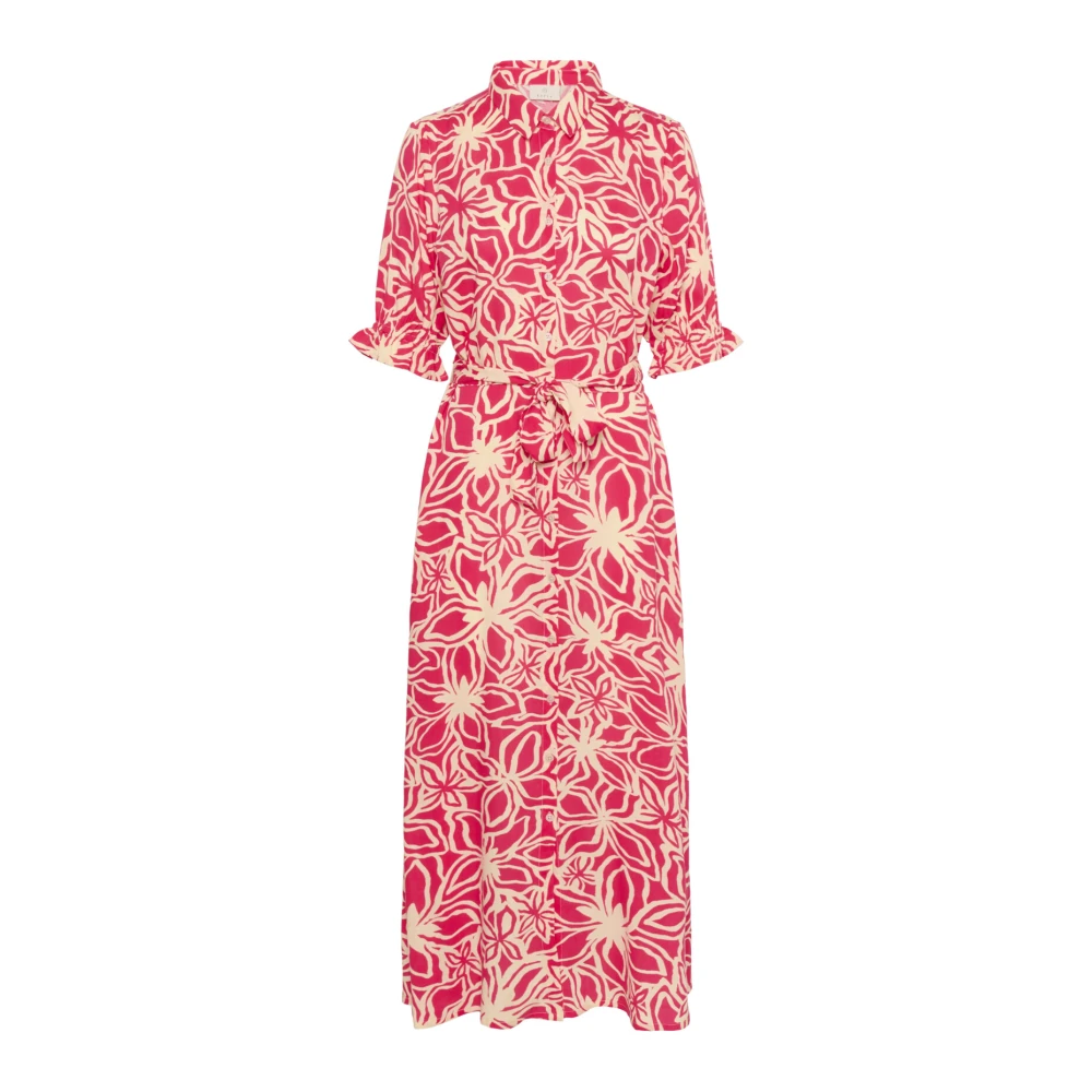 Kaffe Bloemenprint jurk met overhemdkraag Pink Dames