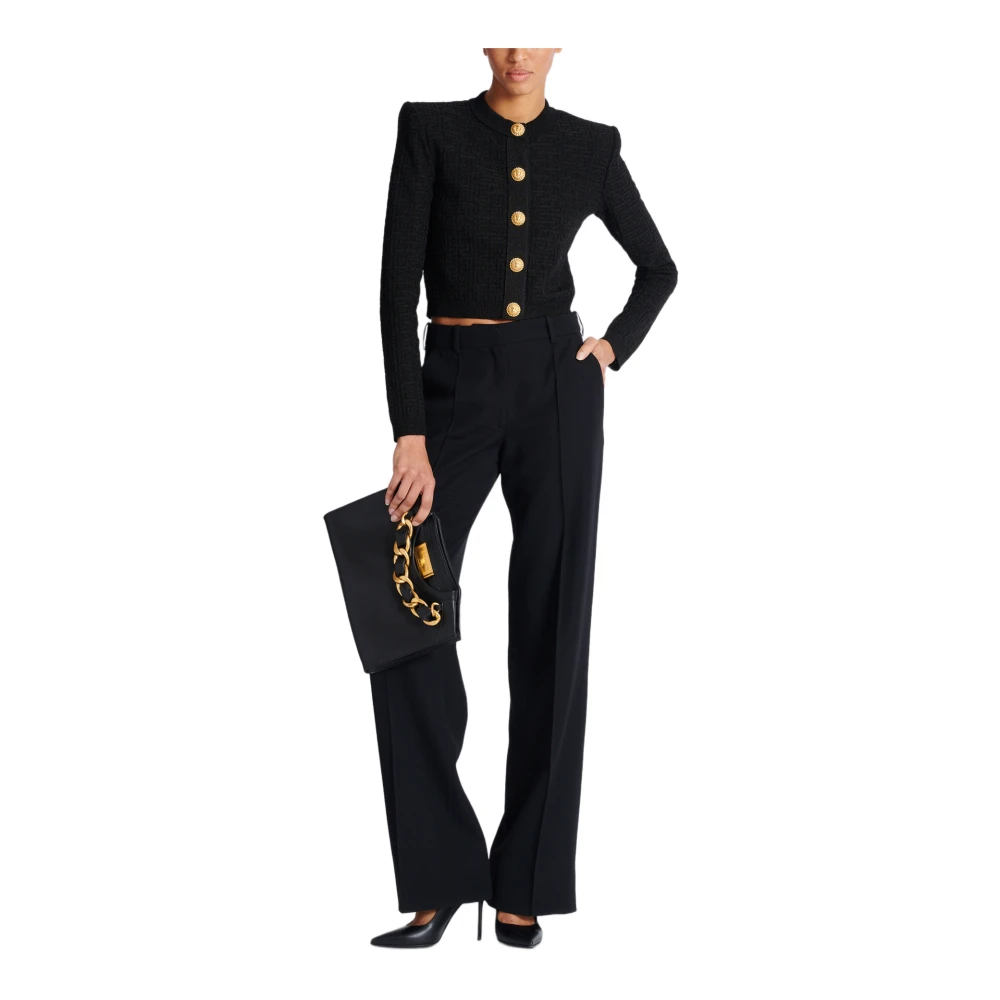 Balmain Crewneck met rits van kalfsleer Black Dames