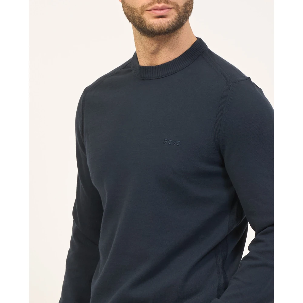 Boss Blauwe Sweater Regular Fit Geborduurd Logo Blue Heren
