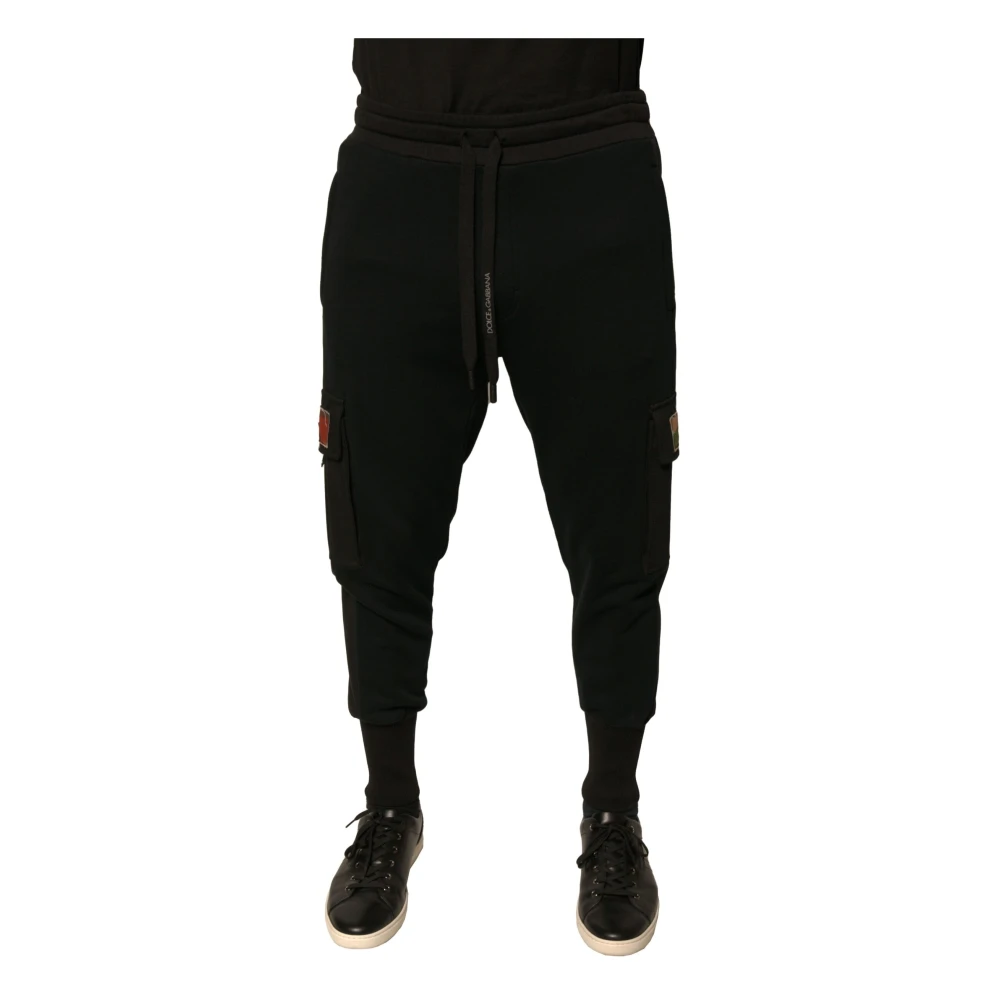 Dolce & Gabbana Men's Black Sweatpants, L, Cargo Jogger Joggers With Logo Details