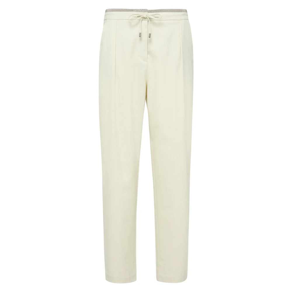 Comma Flanellen Broek met Kettingdetails Beige Dames