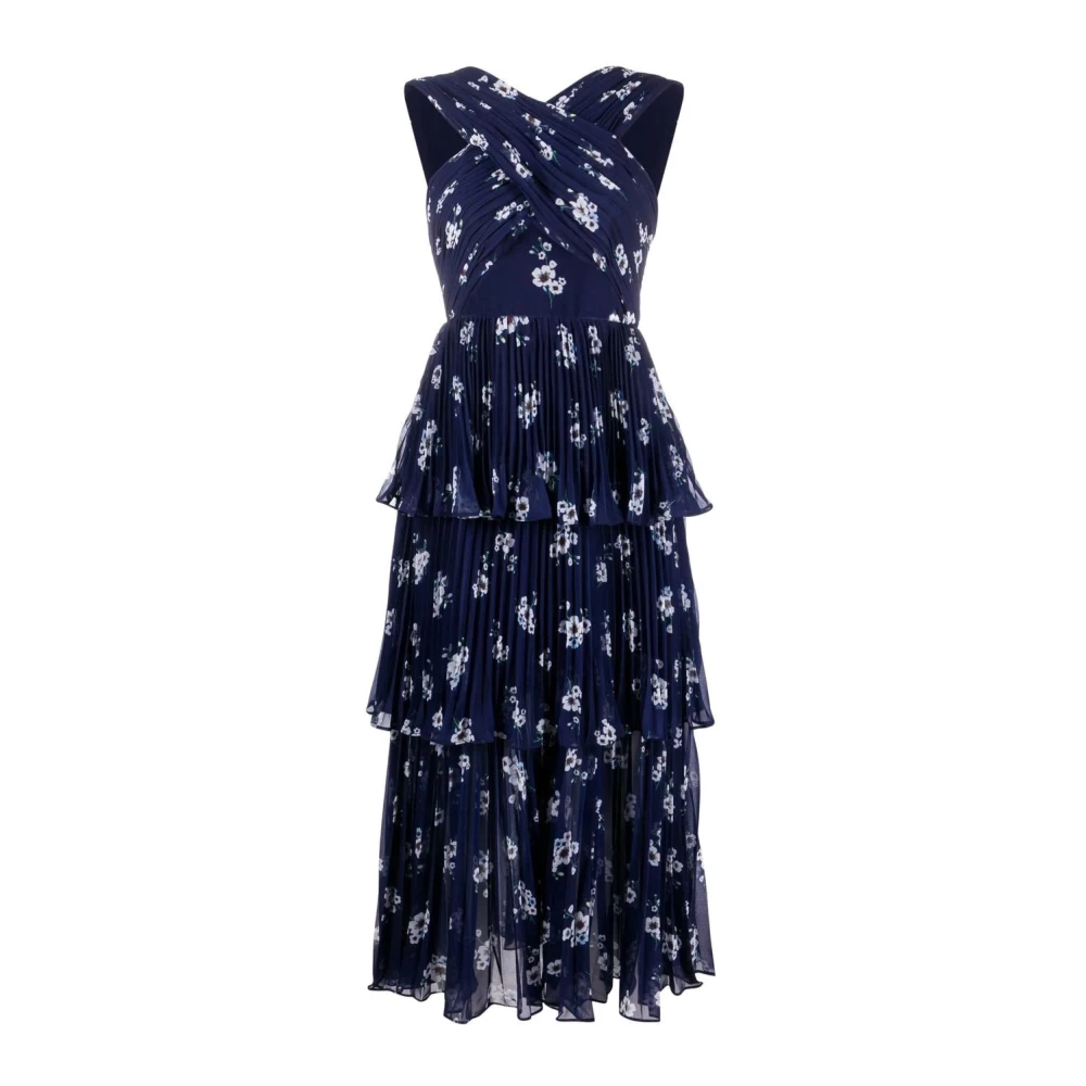 Self Portrait Elegante Chiffon Crossover Midi Jurk Blue Dames
