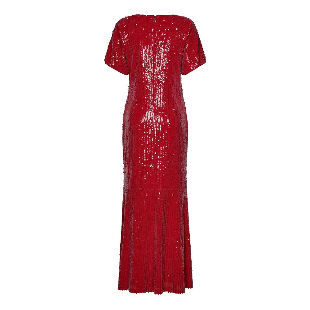 Rotate Birger Christensen Rode V-hals Pofmouw Jurk Red Dames