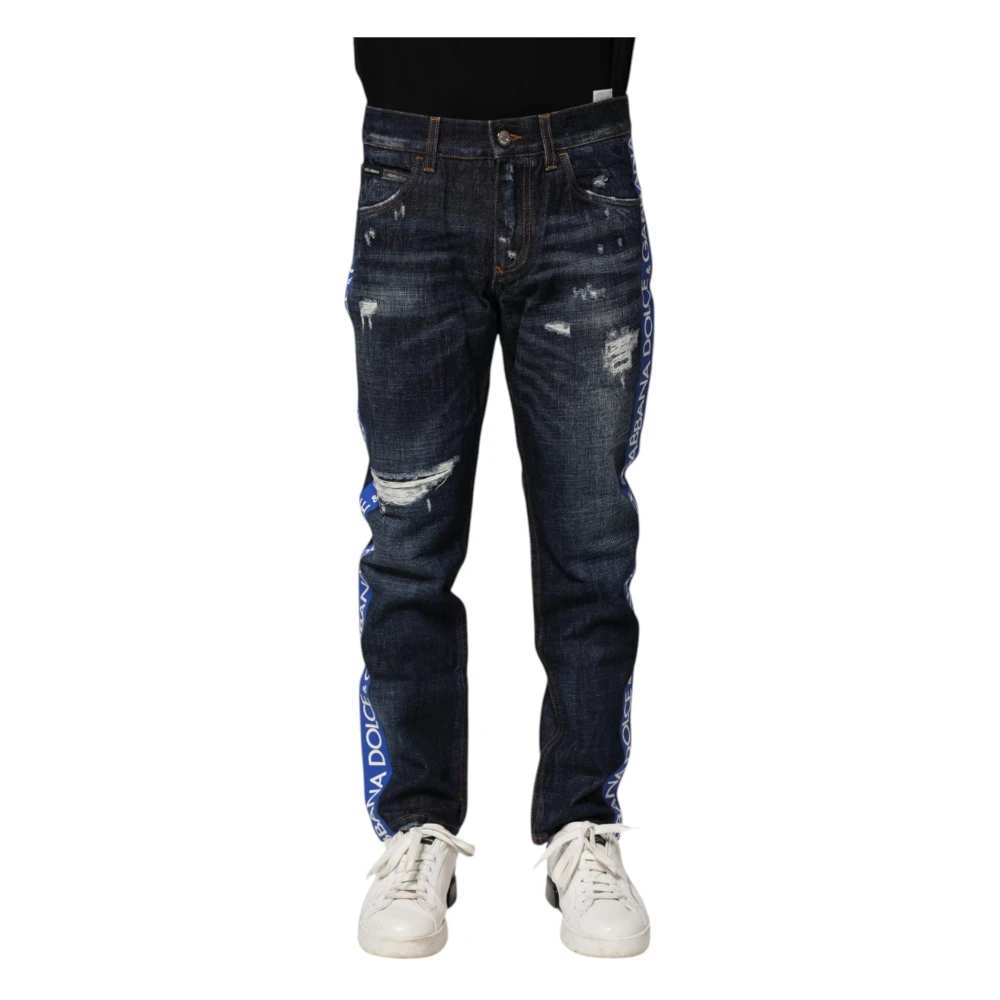 Dolce & Gabbana Men's Blue Dark Tattered Skinny Denim Jeans - Slim Fit Jeans - Xs - Jeans