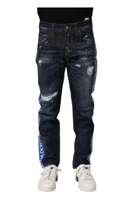 Mörkblå Tattered Skinny Denim Jeans