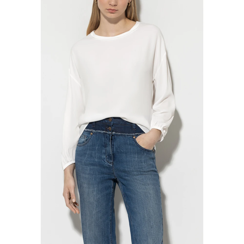 LUISA CERANO Zijden Mix Blouse met Splitzoom Beige Dames