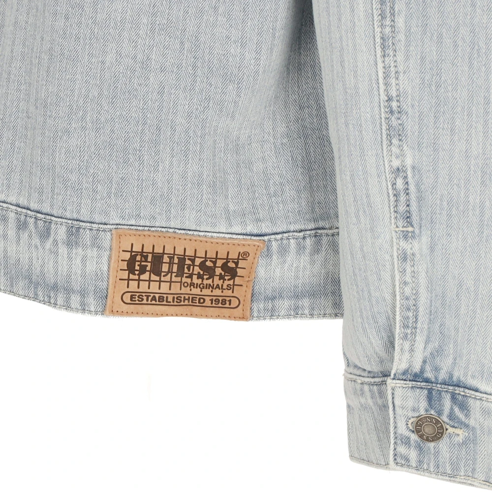 Guess Herringbone Denim Jack Vintage Stijl Blue Heren