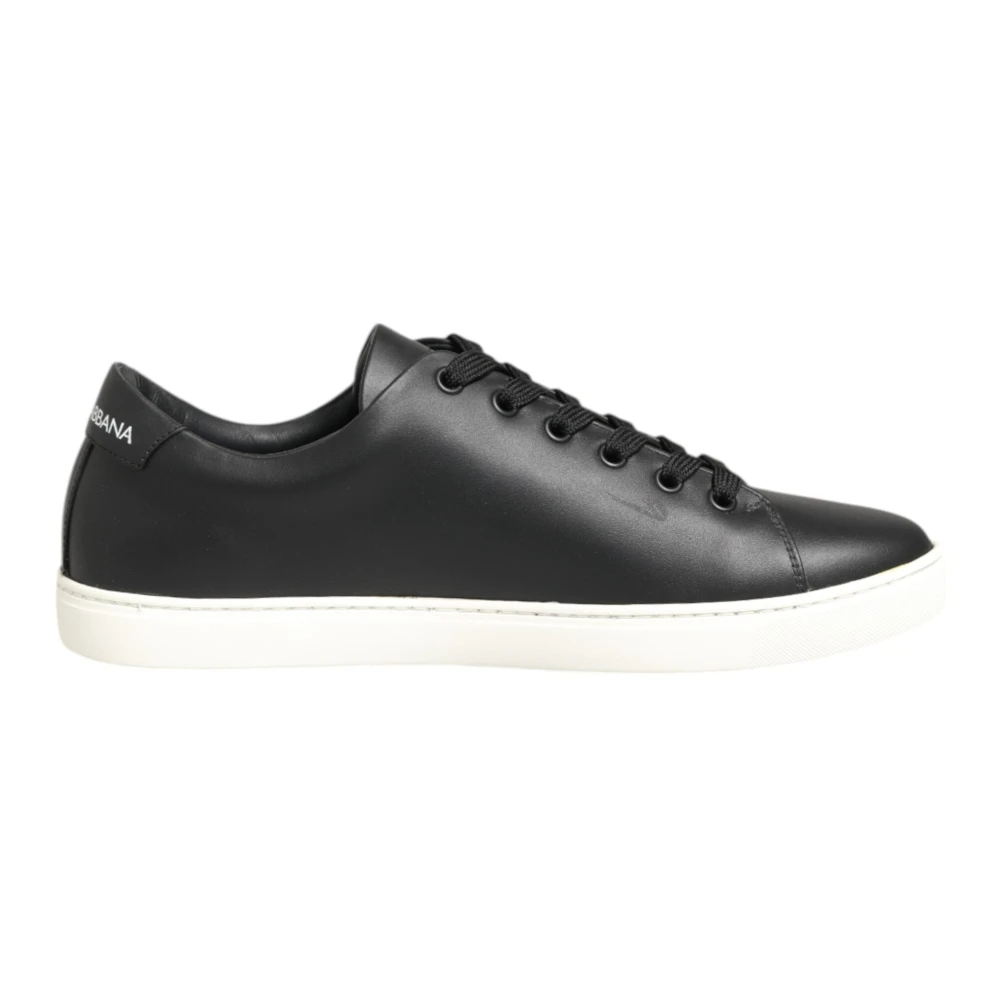 Dolce & Gabbana Donna Nero Leather Crystal Heart Low Top Sneakers