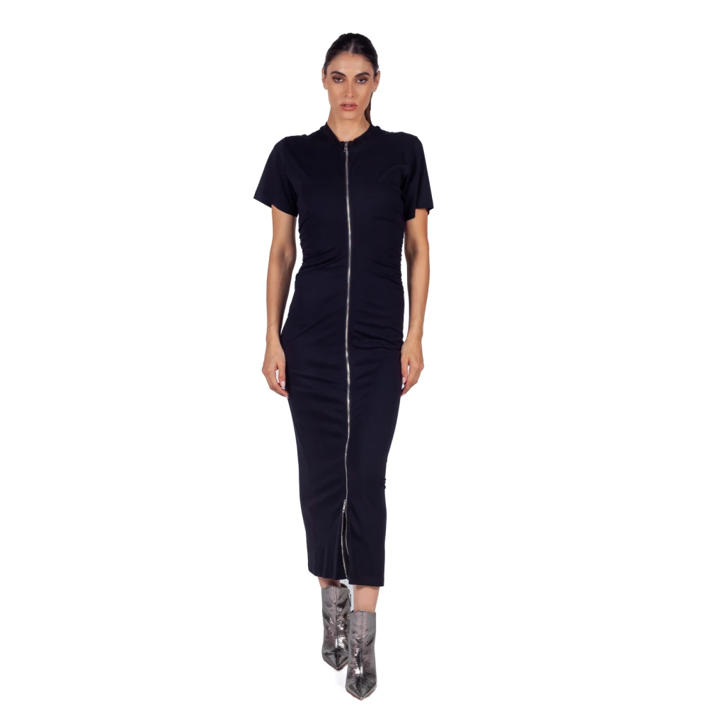 Msgm Zwarte Gerimpelde Zijrits Maxi Jurk Black Dames