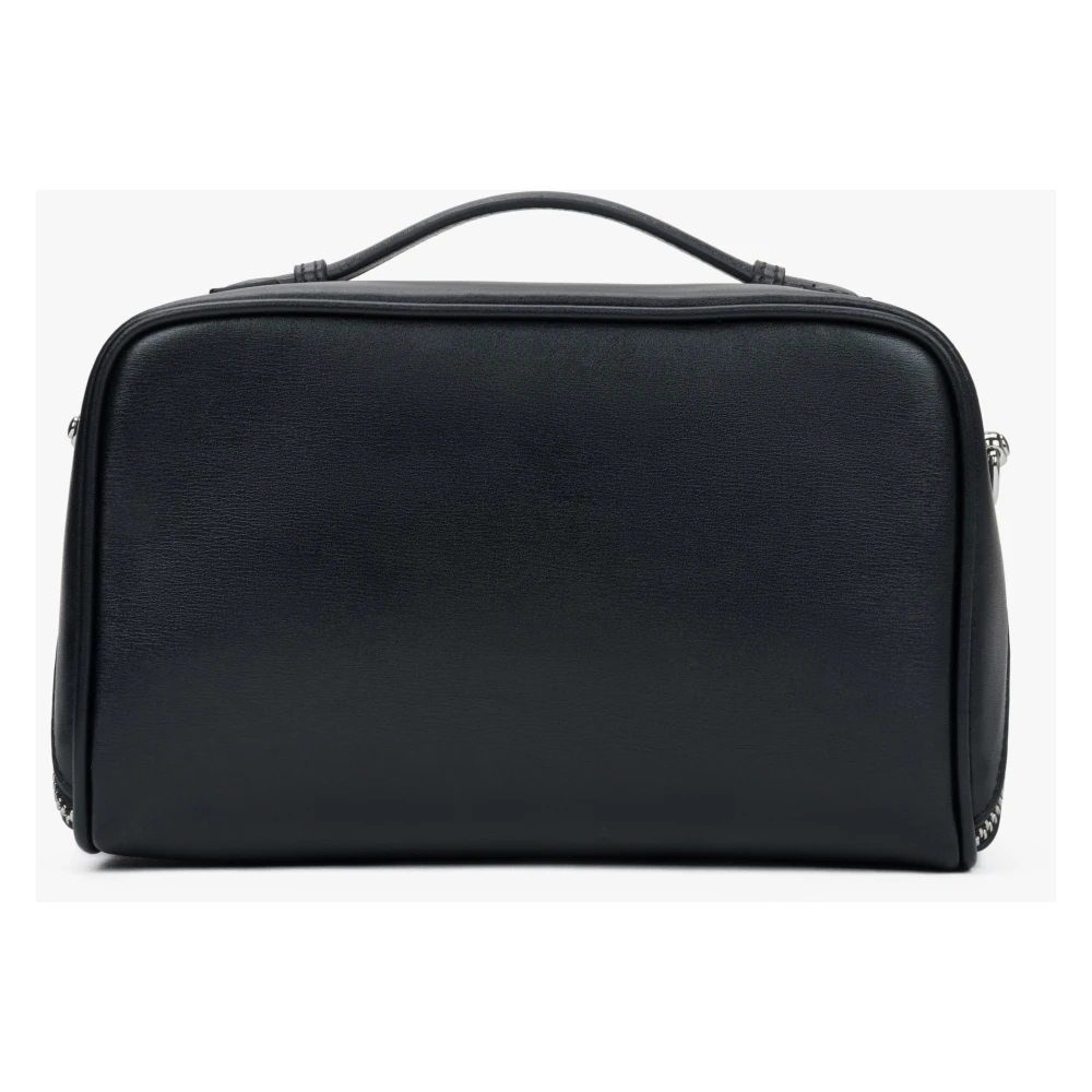 Estro Zwarte Leren Compacte Make-up Tas voor Vrouwen Black Dames