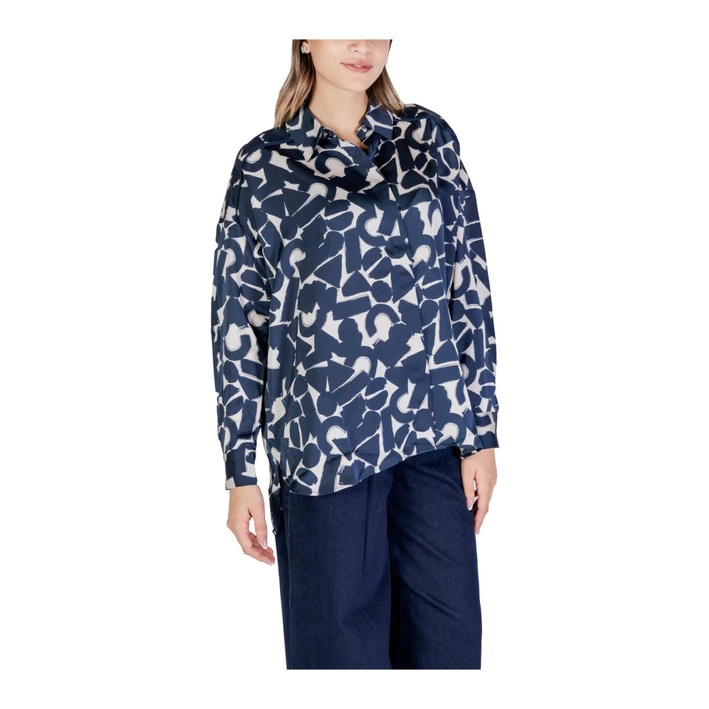 Ichi Geometrisch Patroon Oversized Blouse Blue Dames