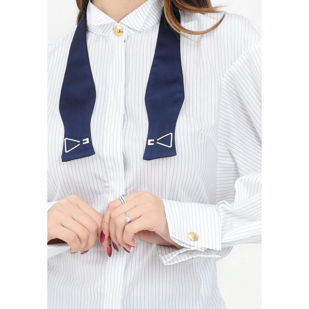 Elisabetta Franchi Gestreepte blouse met basque en lange mouwen White Dames