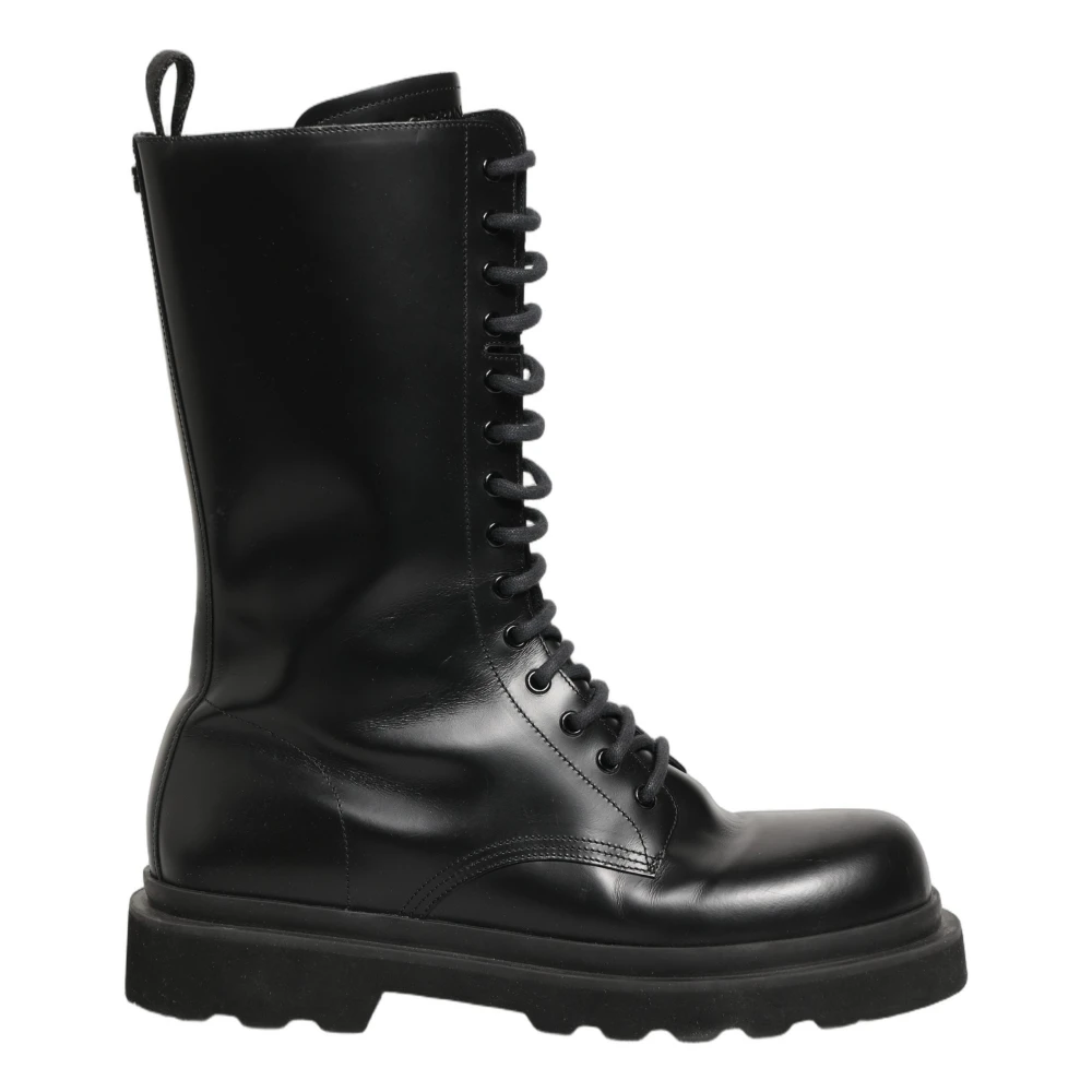Dolce & Gabbana Men's Black Leather Lace-Up Combat Boots - Lace-Up Boots - 9 Uk - Shoes