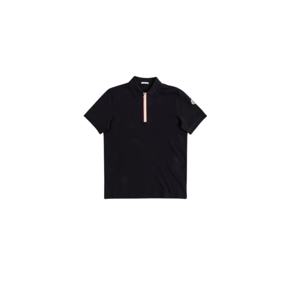 Moncler Navy Half-Zip Polo Shirt met Tricolor Details Black Heren