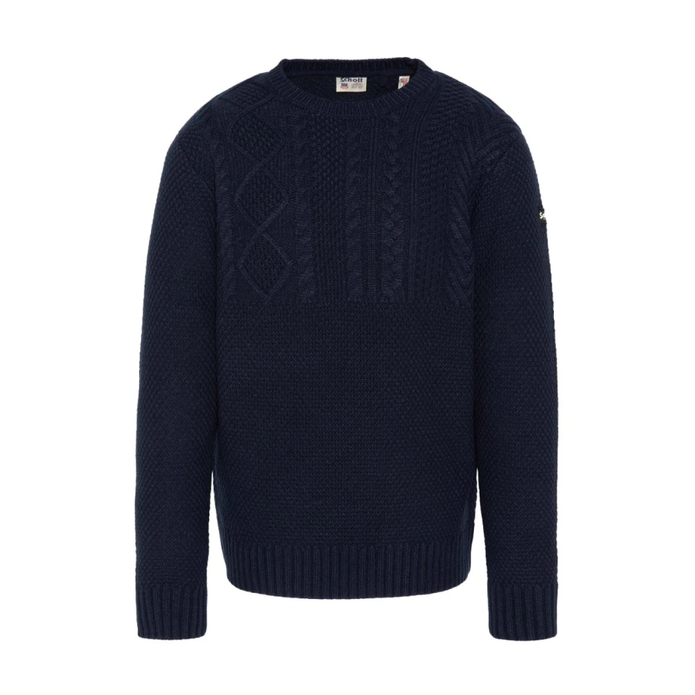 Schott NYC Gedraaide Gebreide Trui Blue Heren