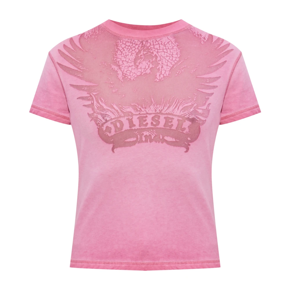 Diesel T Shirt Slim À Imprimé Phénix Dévoré Femme Tops Rose 36 Fr