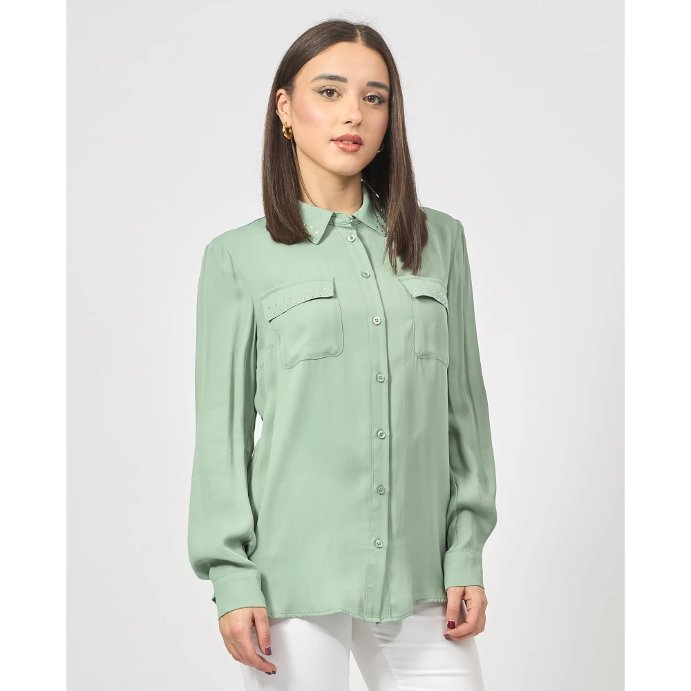 Fracomina Groene viscose overhemd met strass Green Dames