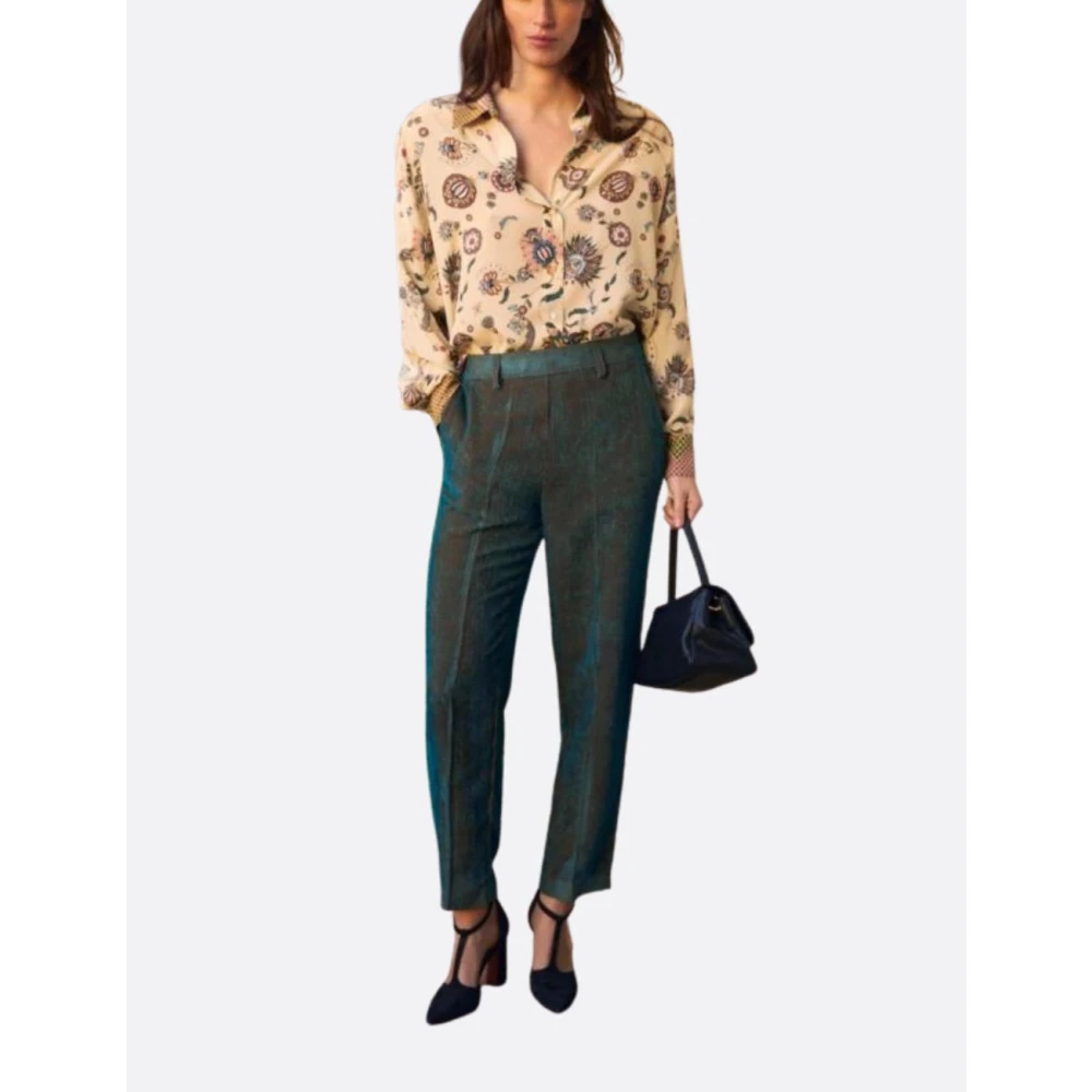 Momoni Velvet Cigarette Trousers Green Dames