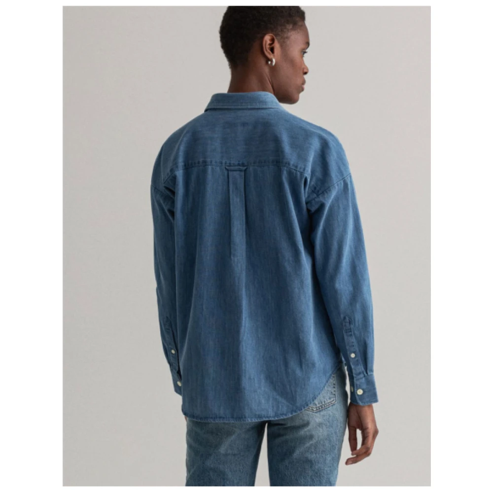 Gant Oversized Denim Overhemd met Verlaagde Schouders Blue Dames