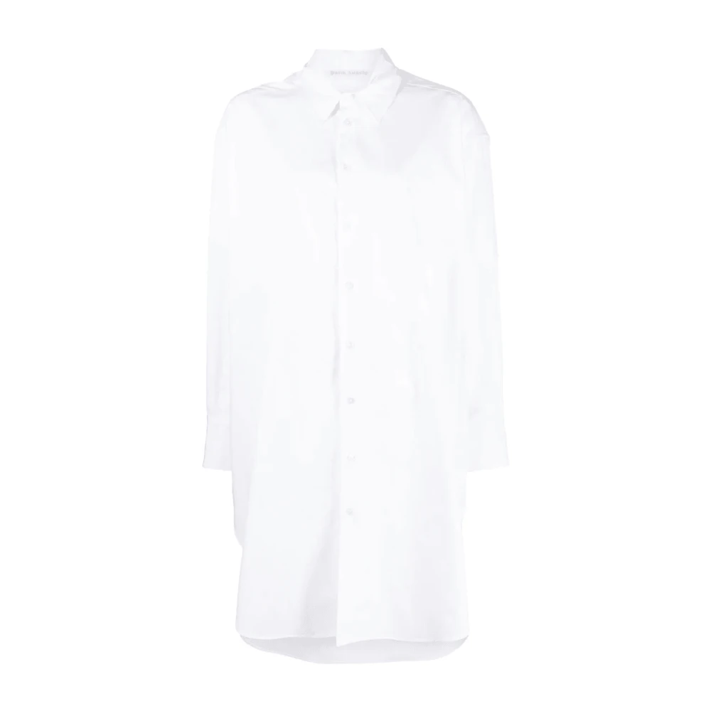 Palm Angels Women's White Shirt Dresses, Xs, Rhinestone Logo Shirt Dress