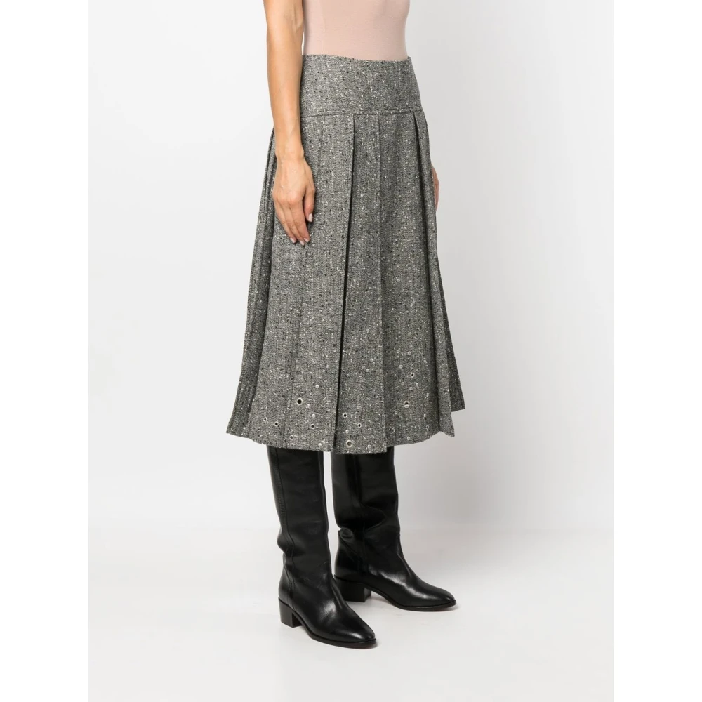 Durazzi Milano Grijze Geplooide Midi Rok met Studs en Metalen Oogjes Gray Dames