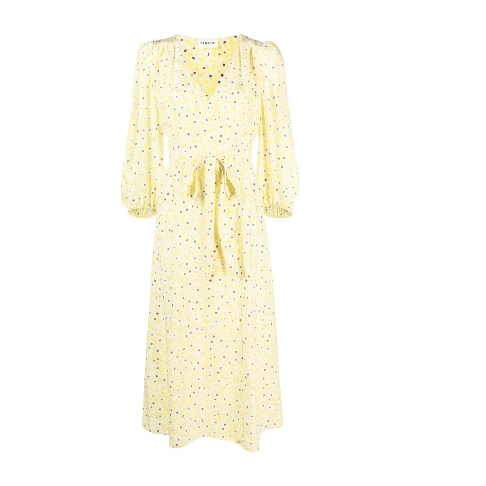 P.a.r.o.s.h. Gele Zijden V-hals Midi Jurk Yellow Dames