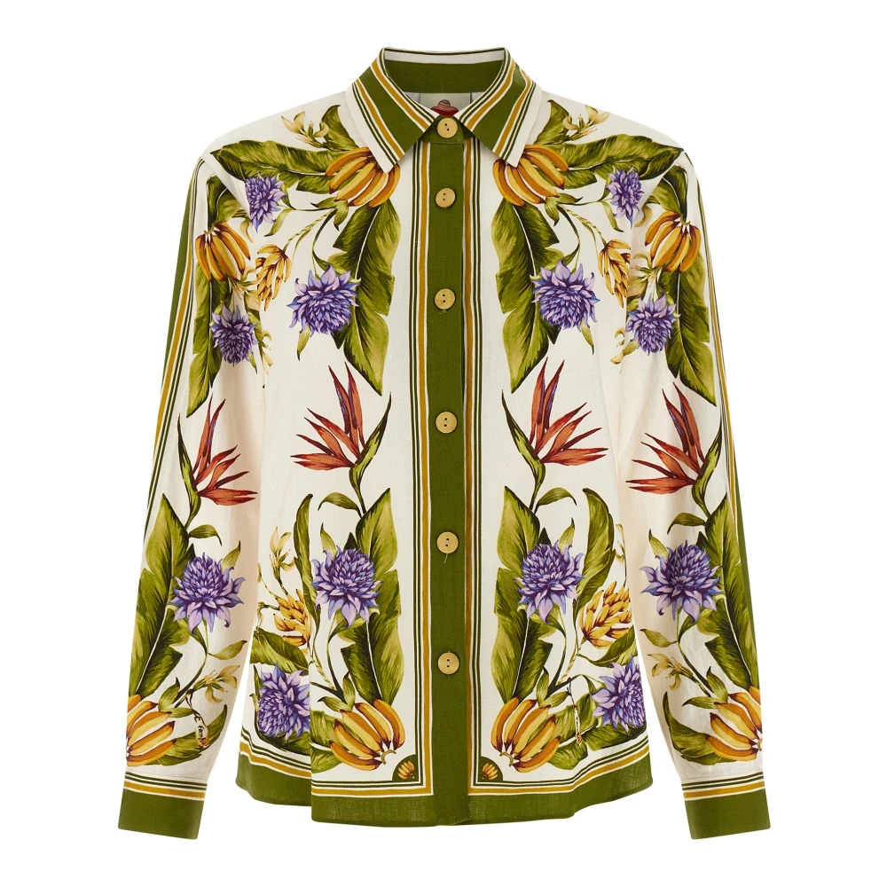 Farm Rio Women's Multicolor Tropical Scarf Shirt - Shirts - L - Blouses & Shirts