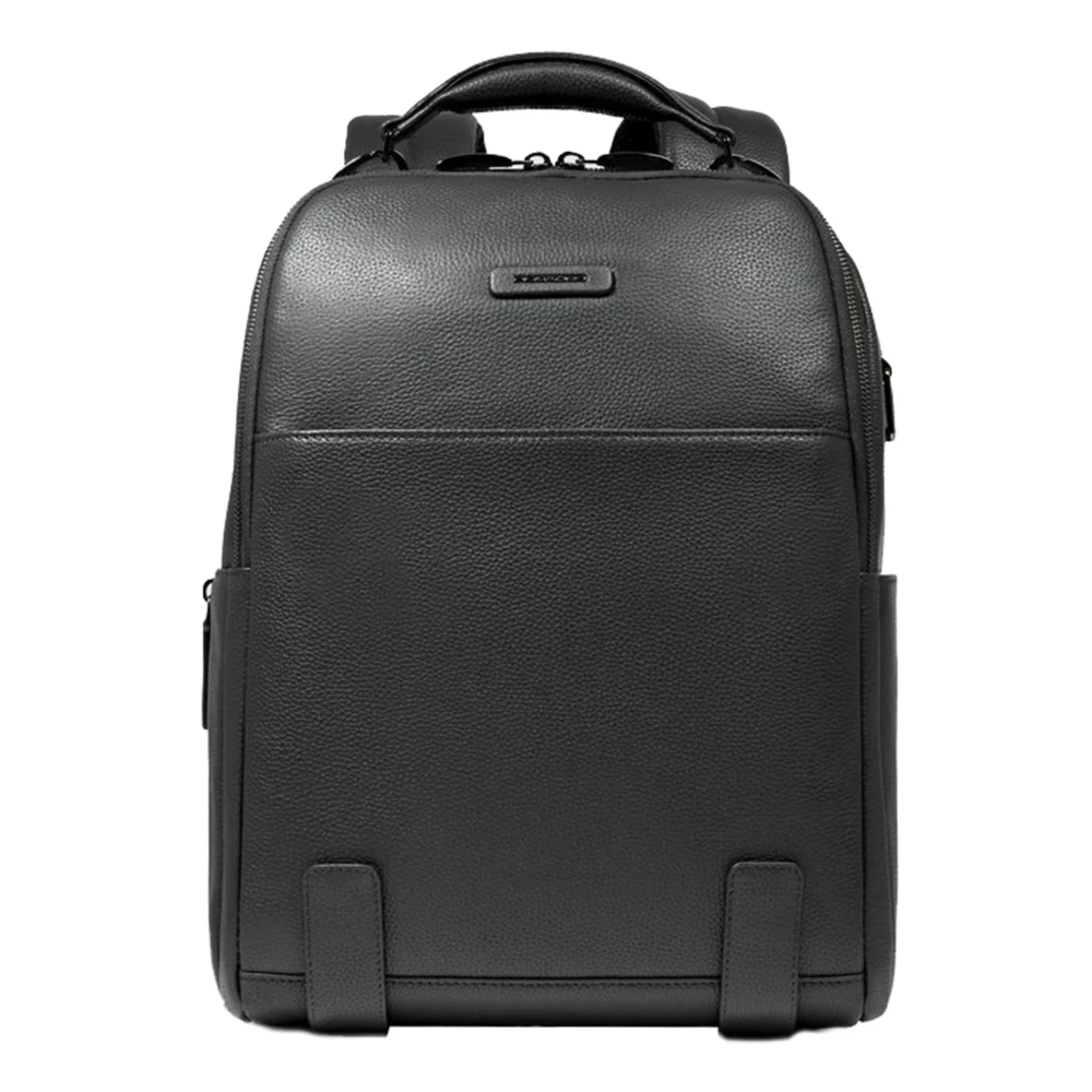 Piquadro Leren rugzak met laptopvak Black Unisex