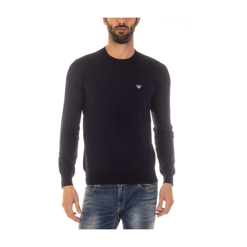 Armani Jeans Men's Blue Cozy Knit Jumper - Round-Neck Knitwear - S - Knitwear