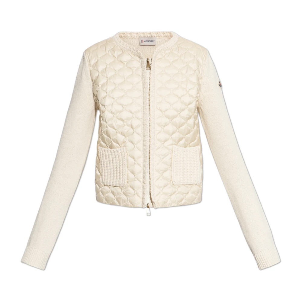 Moncler Vrouw Beige Truien & Vesten Dames, L, Katoen, Cardigan Met Gewatteerde Voorkant