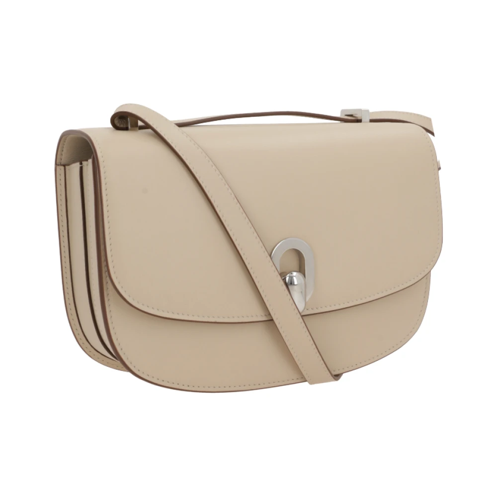 Savette Beige leren schoudertas met zilveren hardware Beige Dames