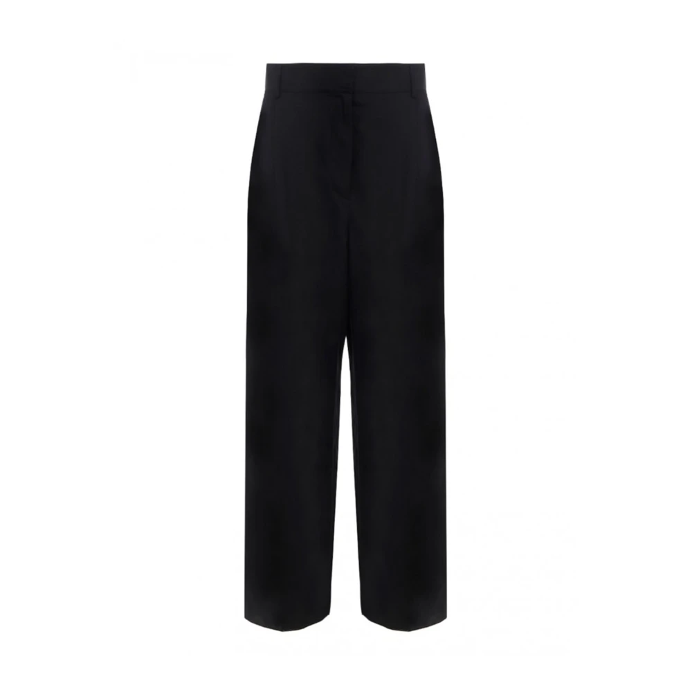 Ferragamo Women's Black Silk And Linen Wide Leg Trousers - Straight Trousers - Xs - Trousers