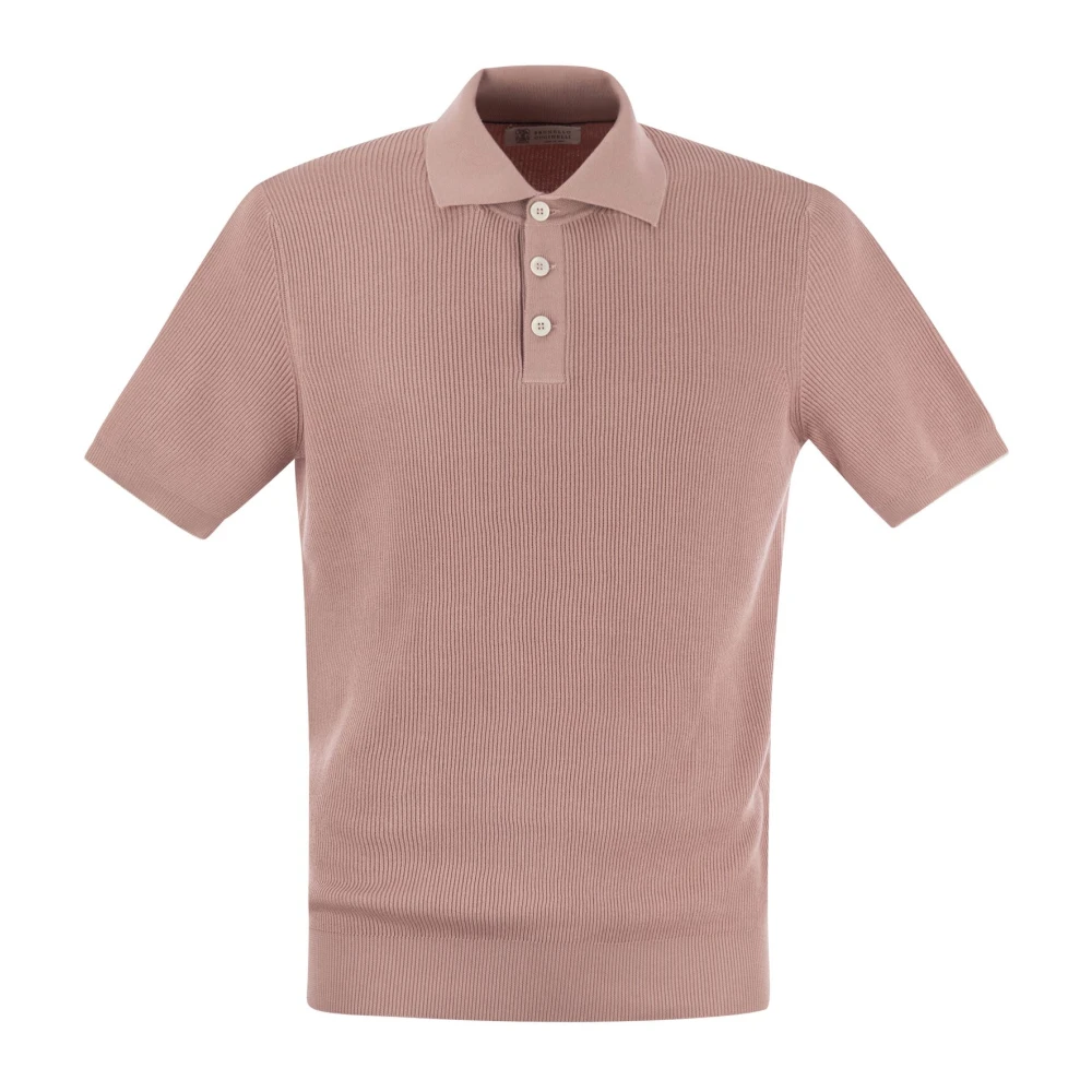 BRUNELLO CUCINELLI Geribbeld katoenen polostijl shirt Pink Heren