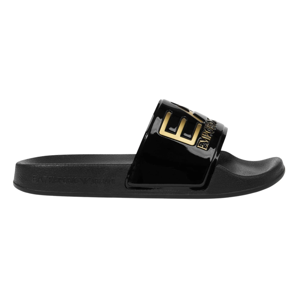 Emporio Armani Ea7 Boys Black Kids Sandals, 32 Eu, Logo Sliders