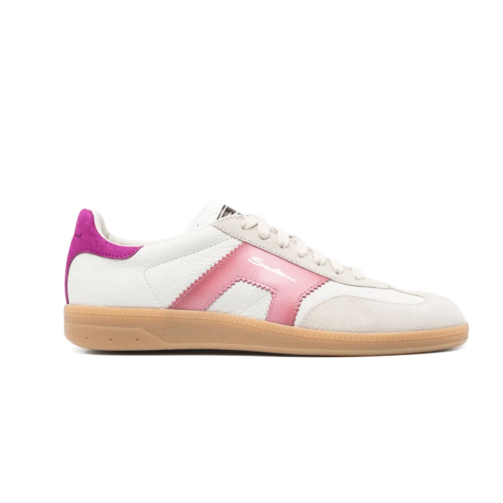 Santoni Lichtgrijze Sneakers met Logo Patch Dames Schoenen Roze