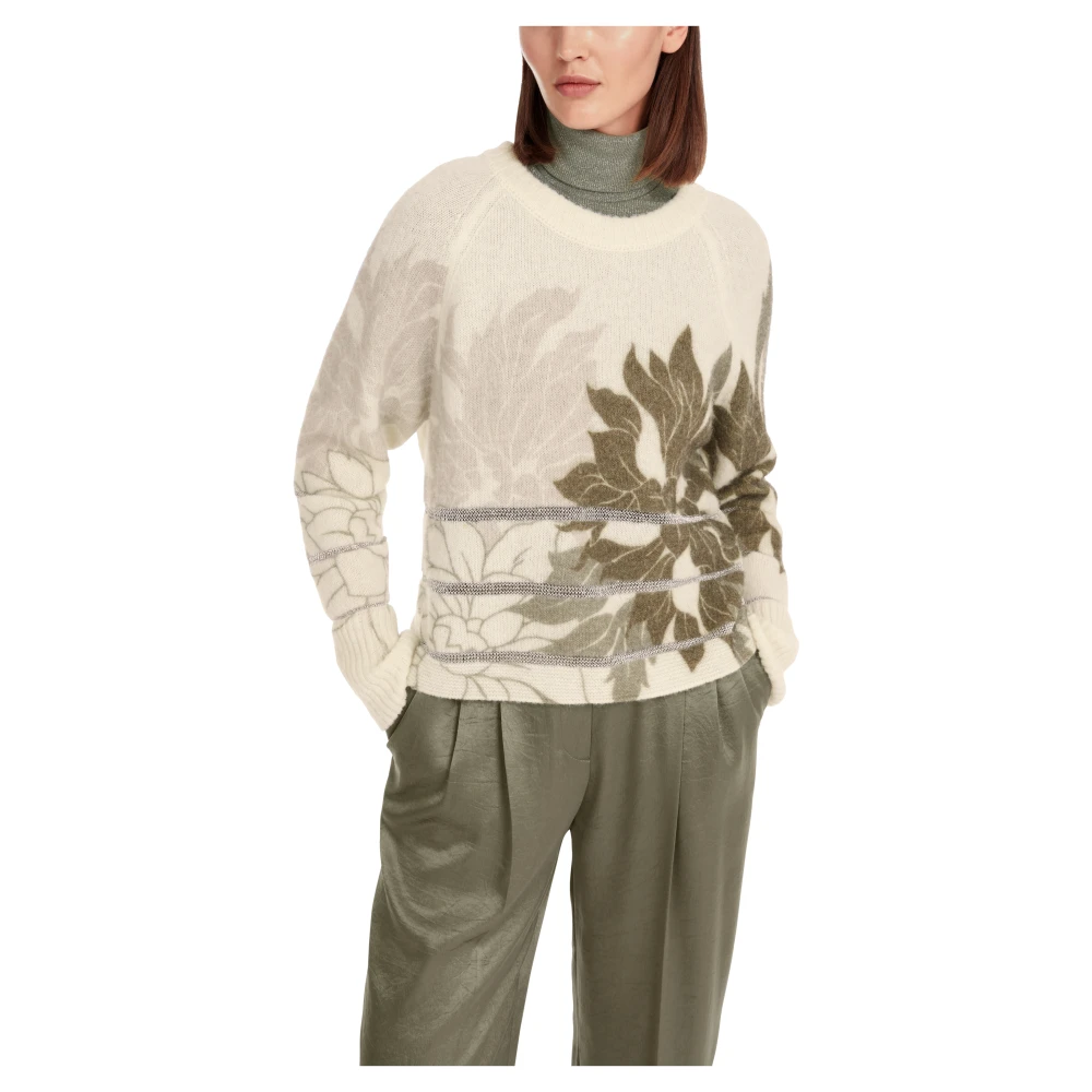 Marc Cain Bloemen Lurex Pullover Gebreid in Duitsland Beige Dames