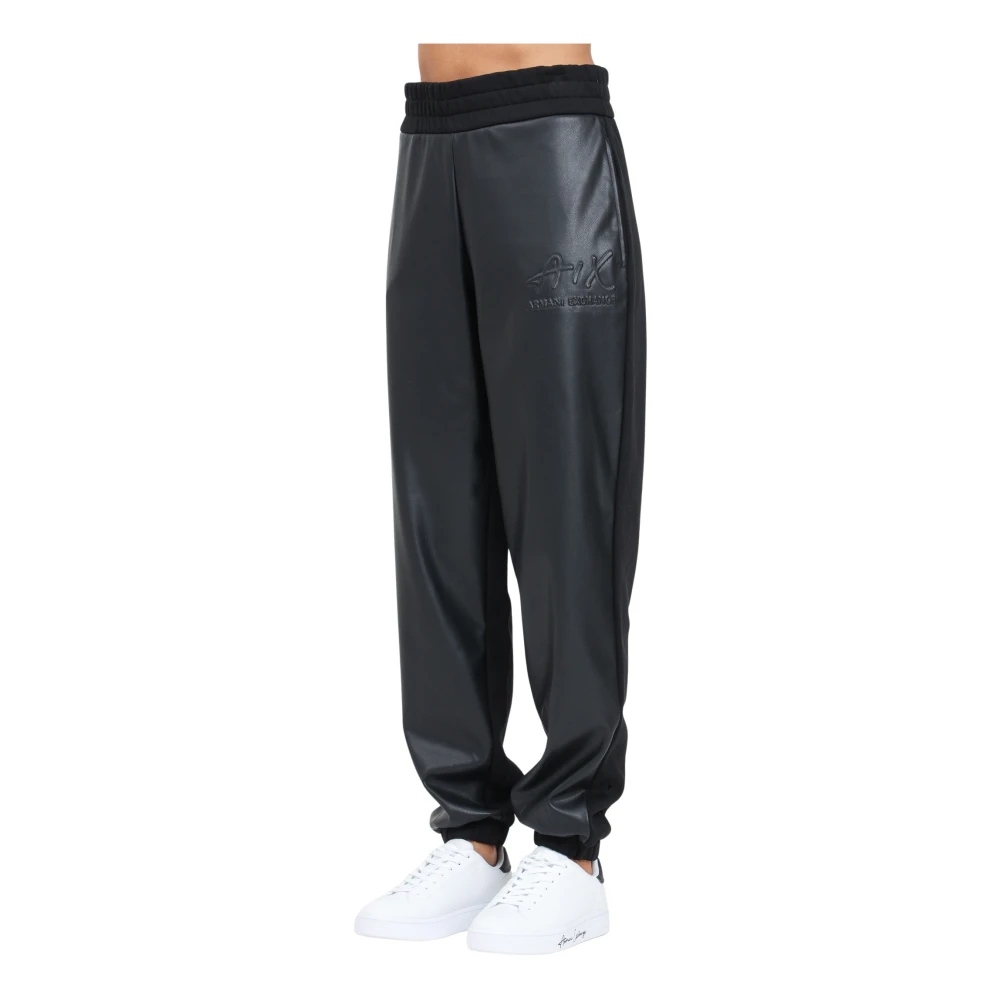 Armani Exchange Zwarte sportieve broek met imitatieleer Black Dames