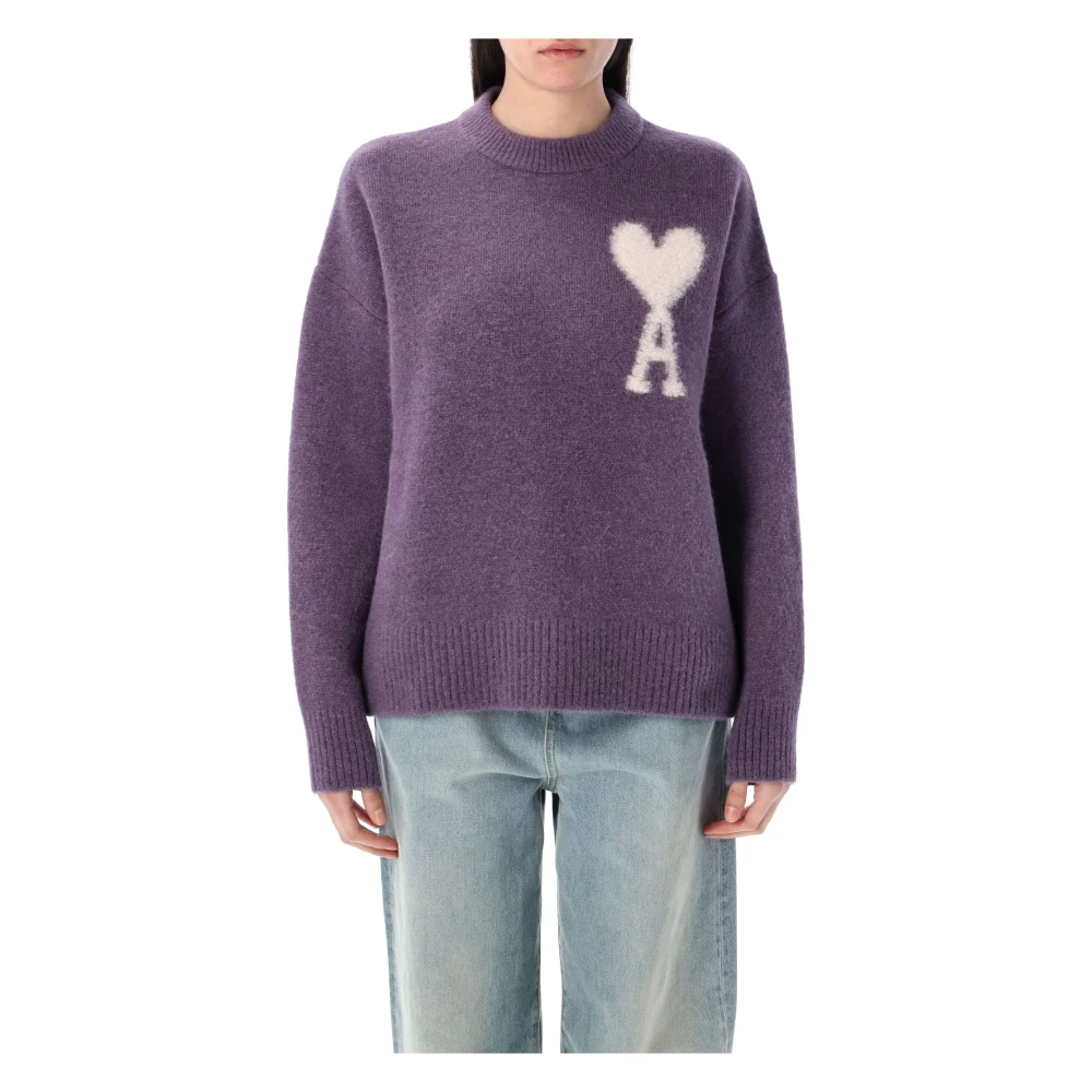 Ami Paris Lila Gebreide kleding ADC Crewneck Sweater Purple Dames
