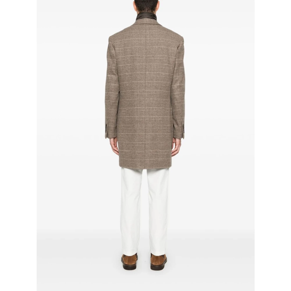 Fay Beige Tartan Wollen Jas met Afneembaar Gilet Beige Heren