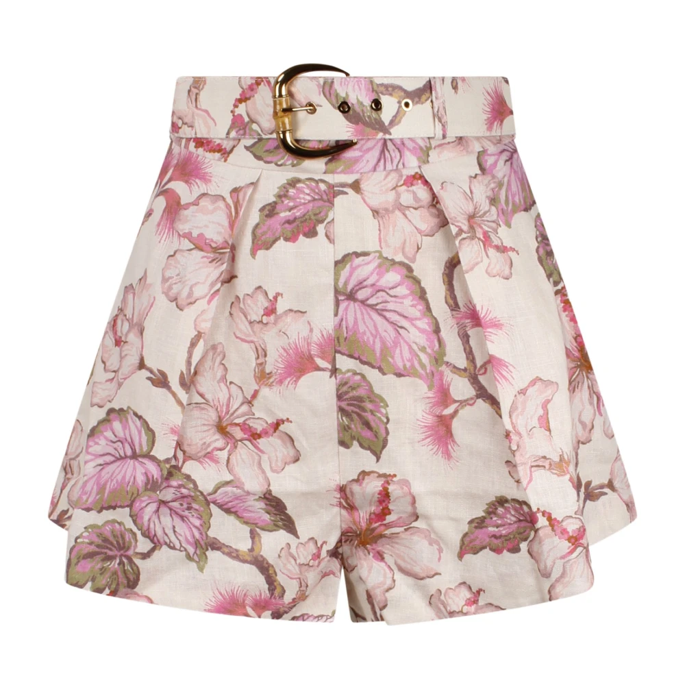 Zimmermann Koraal Hibiscus Bloemenprint Shorts Multicolor Dames