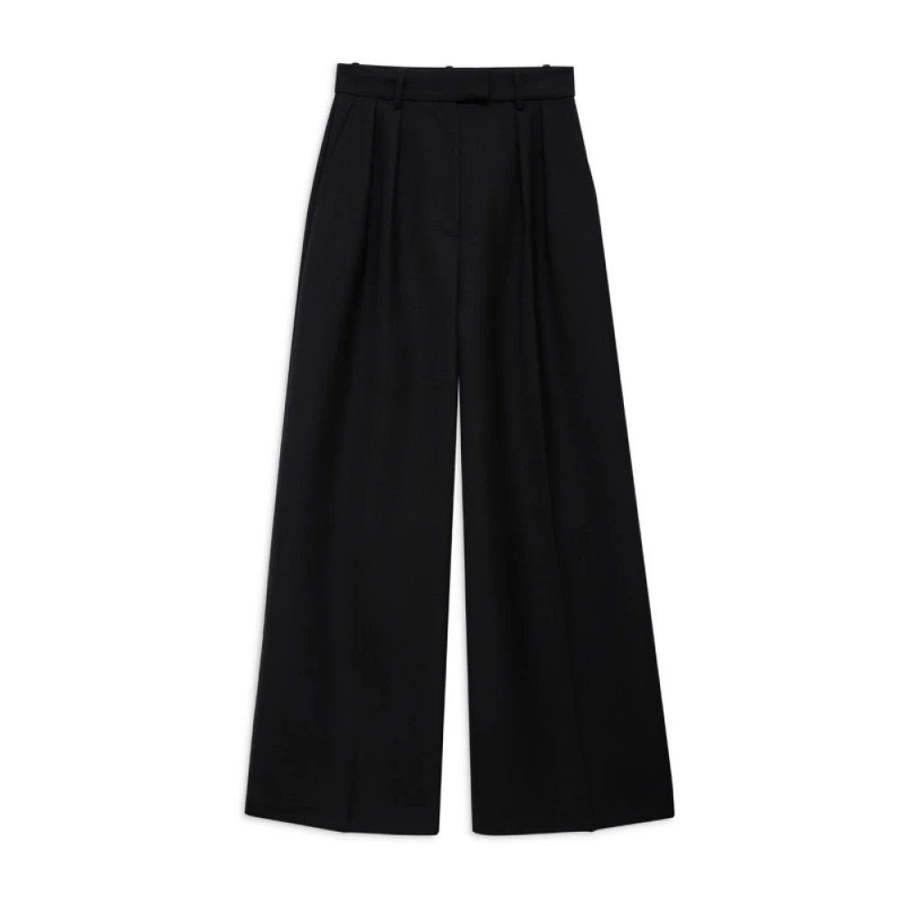 Anine Bing High-waisted Wide Leg Getextureerde Wol Broek Black Dames
