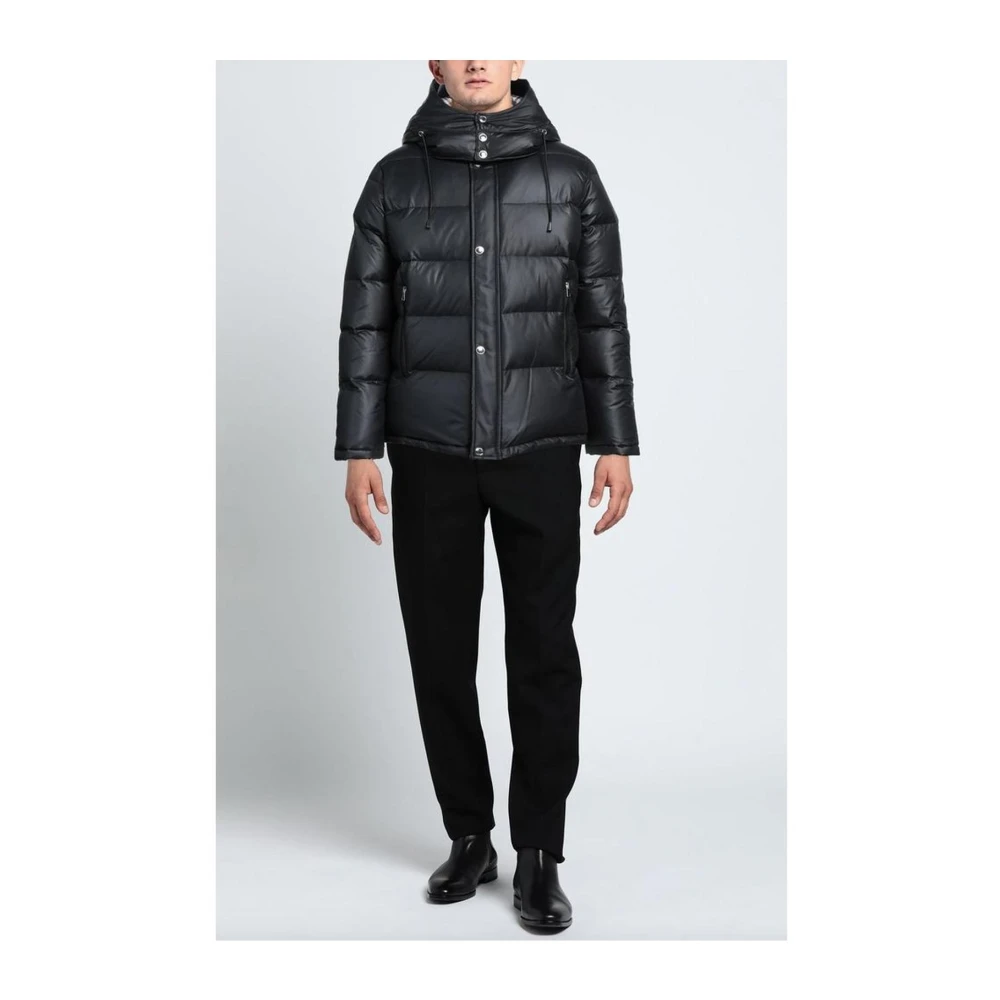 Aquascutum Geruite Voering Hoodie Jas Zwart Ganzendons Black Heren